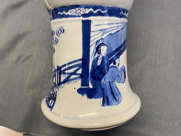 A Chinese blue and white 'gu' vase with figurative design, Kangxi